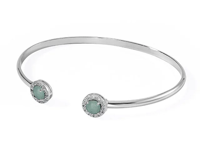 Women's statement bangles-Silver Birthstone Cuff Bracelet- Milky Aquamarine