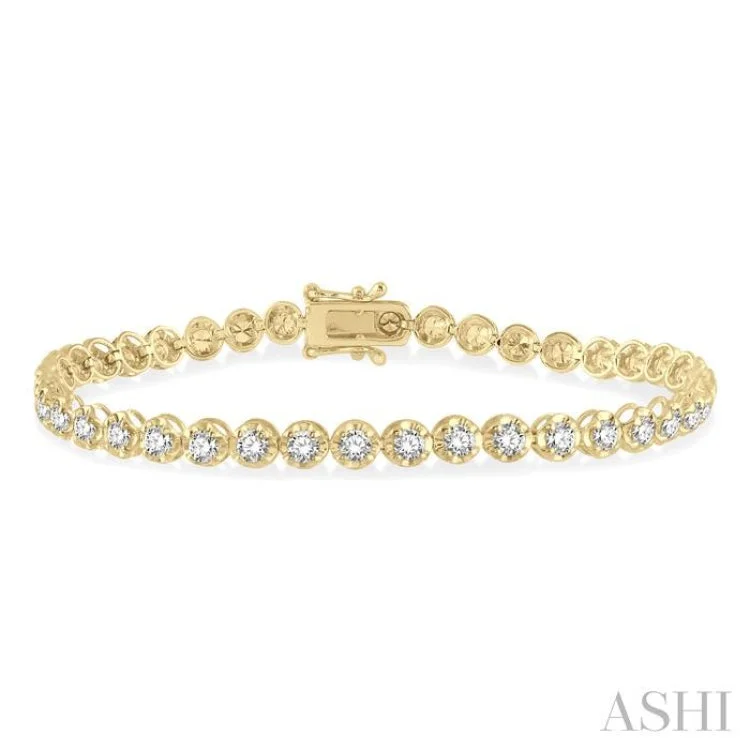 Women's statement bracelet-3 Ctw Round Cut Diamond Illusion Tennis Bracelet in 14K Yellow Gold