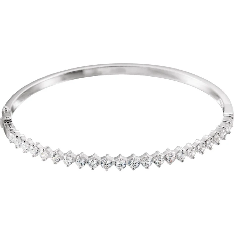 Women's leather bracelet-Curata 925 Sterling Silver CZ Cubic Zirconia Simulated Diamond Cuff Stackable Bangle Bracelet 3mm