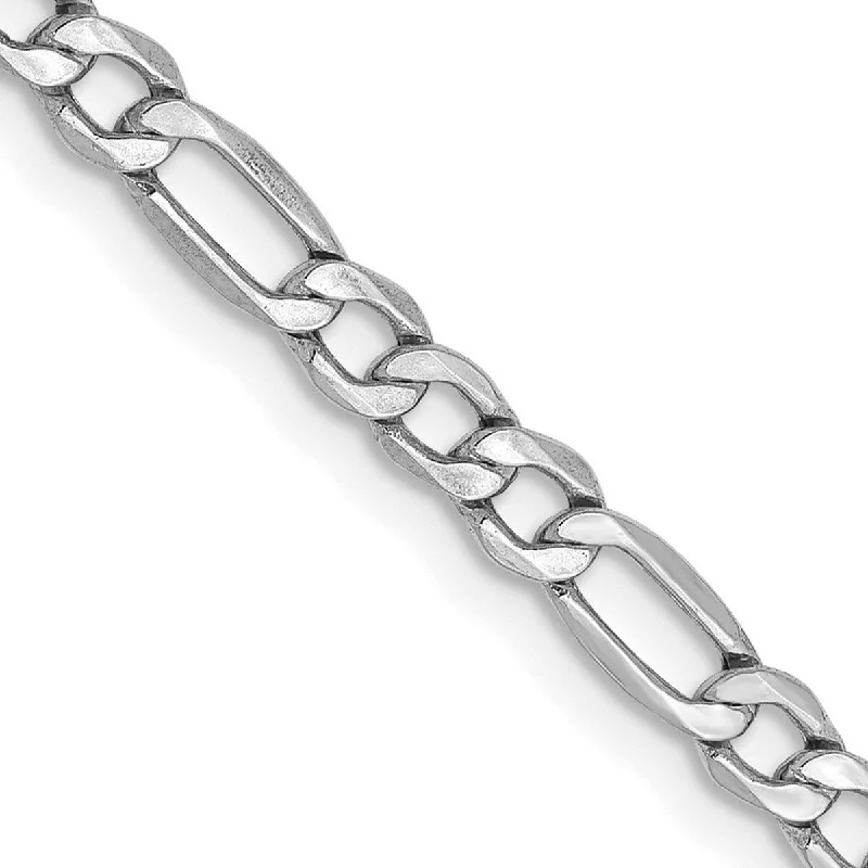 Women's crystal bangle-Curata 14k White Gold 3.5mm Semi-solid Figaro Chain Bracelet - 9 Inch