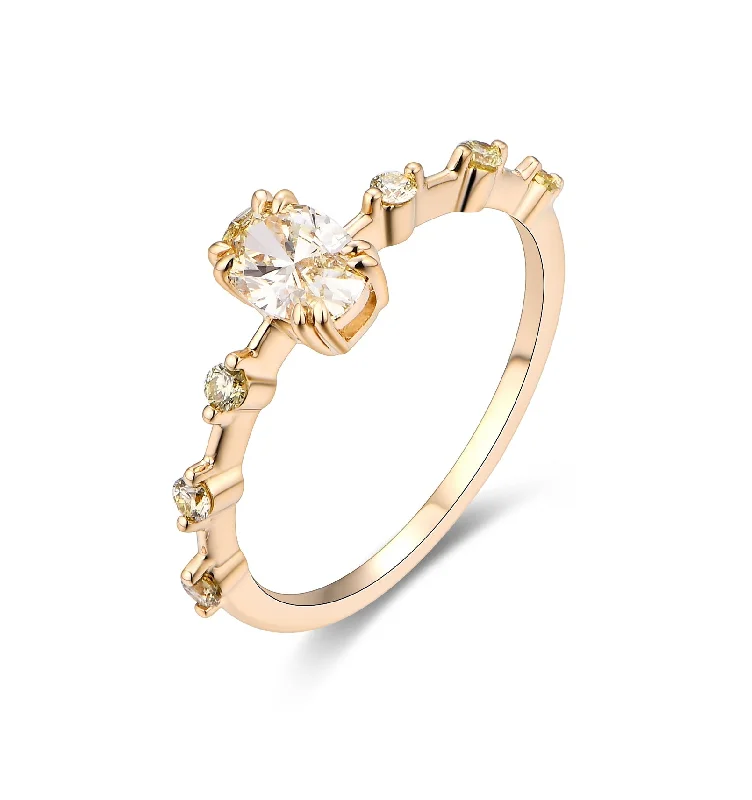 Women’s engagement ring for special occasions-Oval Light Yellow Space Diamond Ring