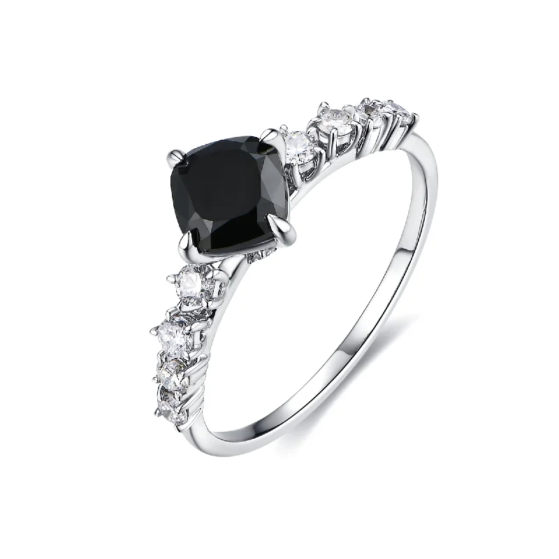 Women’s engagement ring with side stones-Square Moon Black Diamond