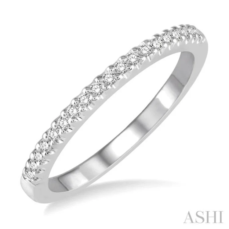 Women’s custom engagement ring designs-1/6 Ctw Round Cut Diamond Wedding Band in 14K White Gold