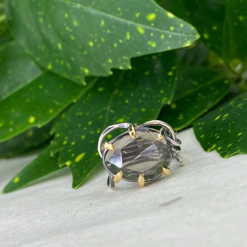 Women’s sparkling ring styles-Silver and Gold Rose Cut Smokey Quartz Ring