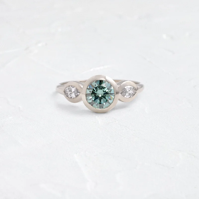 Women’s emerald and diamond engagement ring-Moonrise Ring, 1.2ct. Lab-Grown Bluish Green Diamond