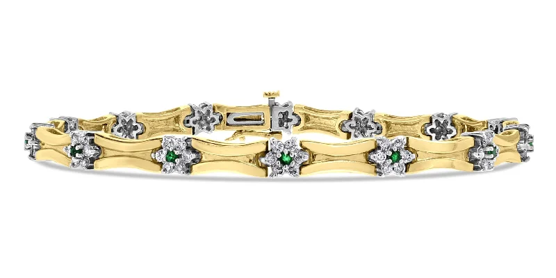 Women's pearl bracelet-Beauvince Petite Flowers Bracelet (2.90 ct Diamonds & Emeralds) in Yellow Gold