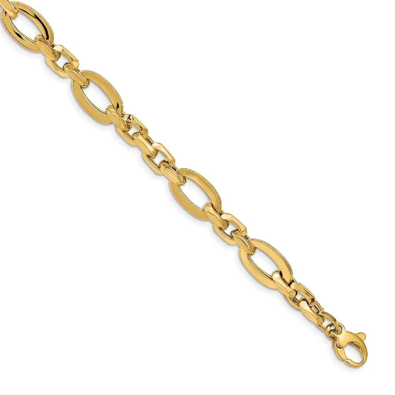 Women's silver bracelet-Curata 9mm 14k Gold Polished Link Bracelet 8.25 Inch