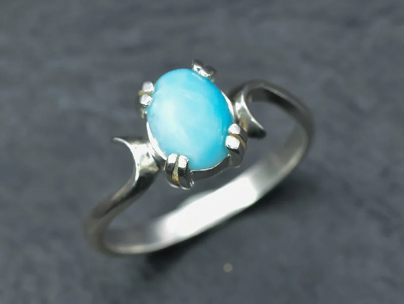 Women’s stackable engagement ring-Genuine Larimar Ring - Blue Engagement Ring - Artistic Solitaire Ring