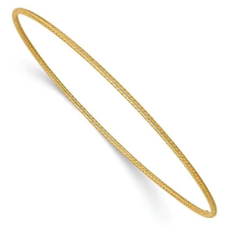 Women's adjustable bracelet-Curata 14k Yellow Gold Hollow Slip on Textured Polished 1.5mm Twist Slip on Cuff Stackable Bangle Bracelet