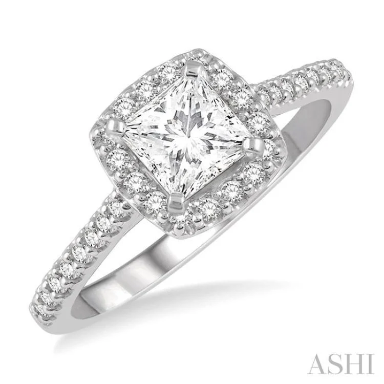 Women’s custom engagement ring-1/4 Ctw Square Shape Diamond Semi-Mount Engagement Ring in 14K White Gold