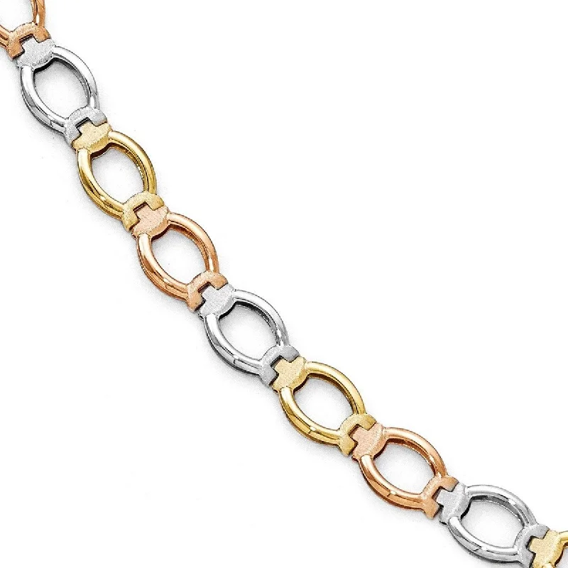 Women's elegant bangle-Curata 14k Tri Color Gold Polished and Satin Link Bracelet 7.5 Inch