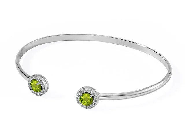 Women's designer cuff bracelet-Silver Birthstone Cuff Bracelet-Peridot