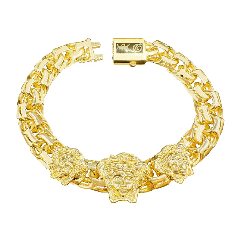 Women's diamond bracelet-10K yellow gold chino link ID bracelet with Medusa