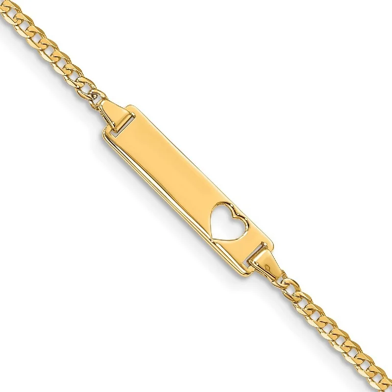 Women's anniversary bracelet-Curata 10k Yellow Gold 5mm Engravable Flat Curb Link ID Bracelet 7 Inch