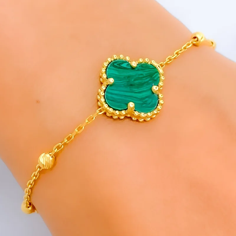 Women's lucky charm bracelet-Exclusive Malachite 21k Gold Clover Bracelet