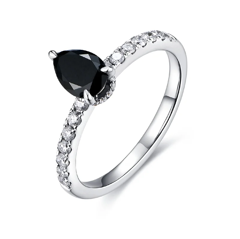 Women’s art deco engagement ring-Pear Black Diamond Crown Ring