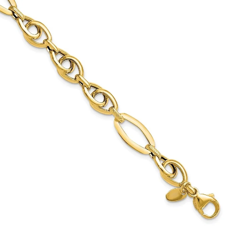 Women's chic bracelet-Curata 14k Gold Polished Textured Fancy Link Bracelet 7.75 Inch