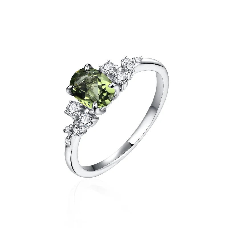 Women’s engagement ring with white sapphires-Green Sapphire Diamond Ring