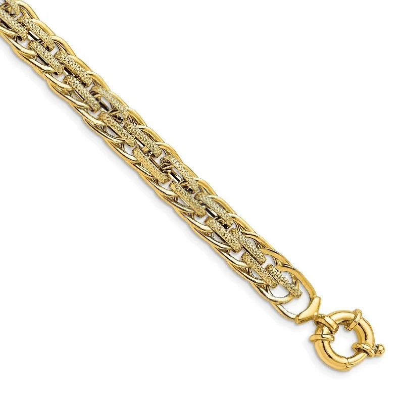 Women's heart-shaped bracelet-Curata 9.1mm 14k Gold Polished Textured Fancy Link Bracelet 7.5 Inch