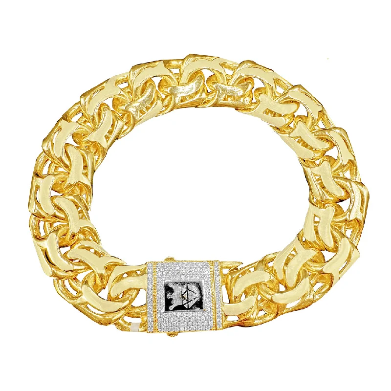 Women's textured bangle-10K yellow gold chino link ID kids bracelet