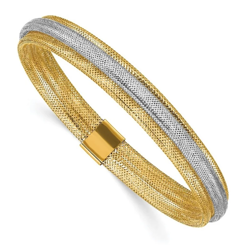 Women's crystal bracelet-Curata 8mm 14k Two tone Gold Polished Textured Stretch Bracelet