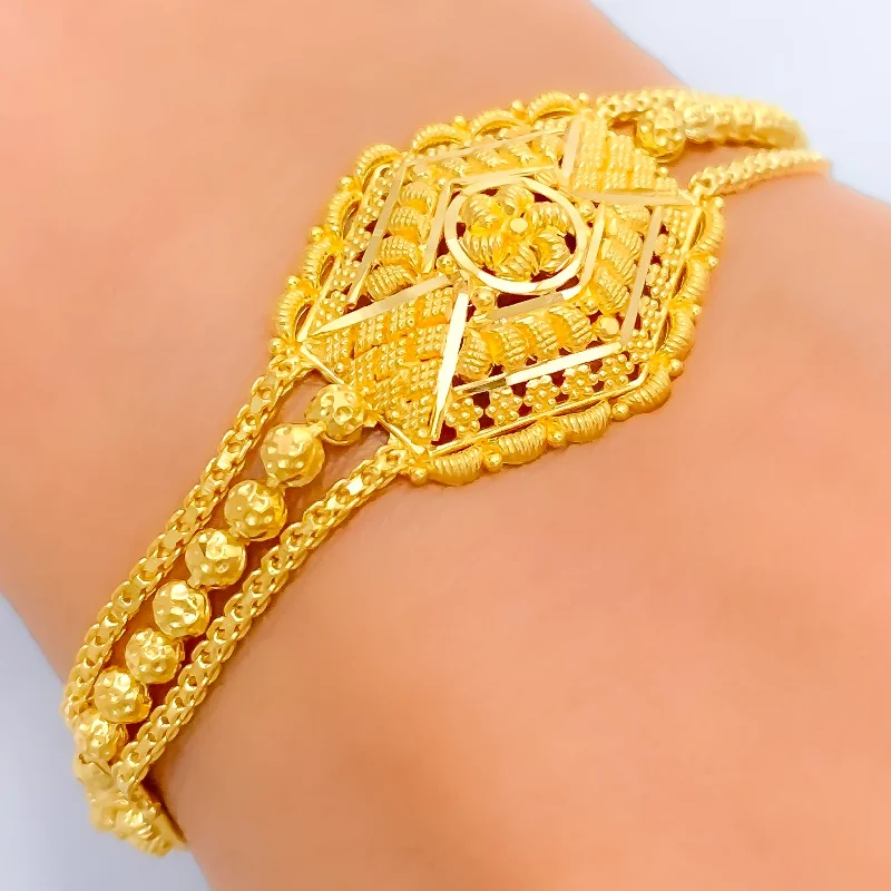 Women's matching bracelet set-Classy Elongated Hexagon 22k Gold Bracelet