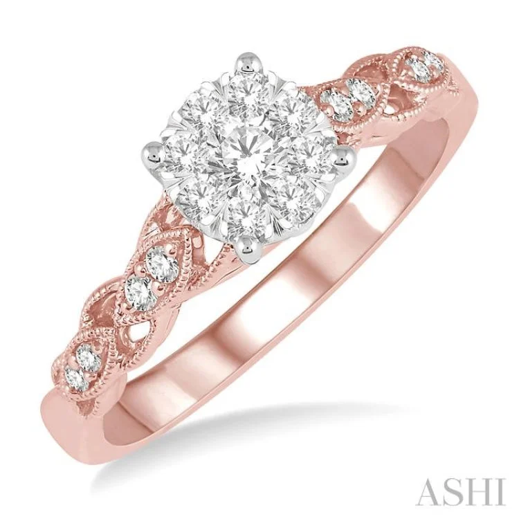 Women’s engagement ring shopping guide-3/8 ctw Two-Tone Lattice  Round Cut Diamond Lovebright Ring in 14K Rose and White Gold