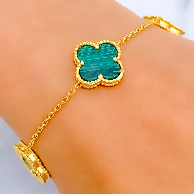 Women's matching bracelet set-Classic Malachite 22k Gold Clover Bracelet