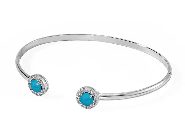 Women's gold bangle set-Silver Birthstone Cuff Bracelet-Turquoise