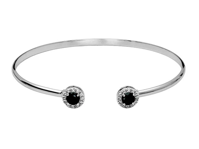 Women's luxurious bracelet-Silver Birthstone Cuff Bracelet- Black Spinel