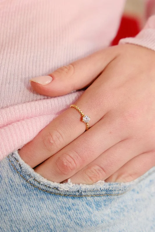 Women’s ring with gemstone options-Crystal Beaded Sterling Silver Ring