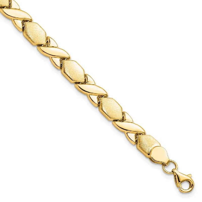 Women's braided bracelet-Curata 10k Yellow Gold X and O Fancy Bracelet 7.25 Inch