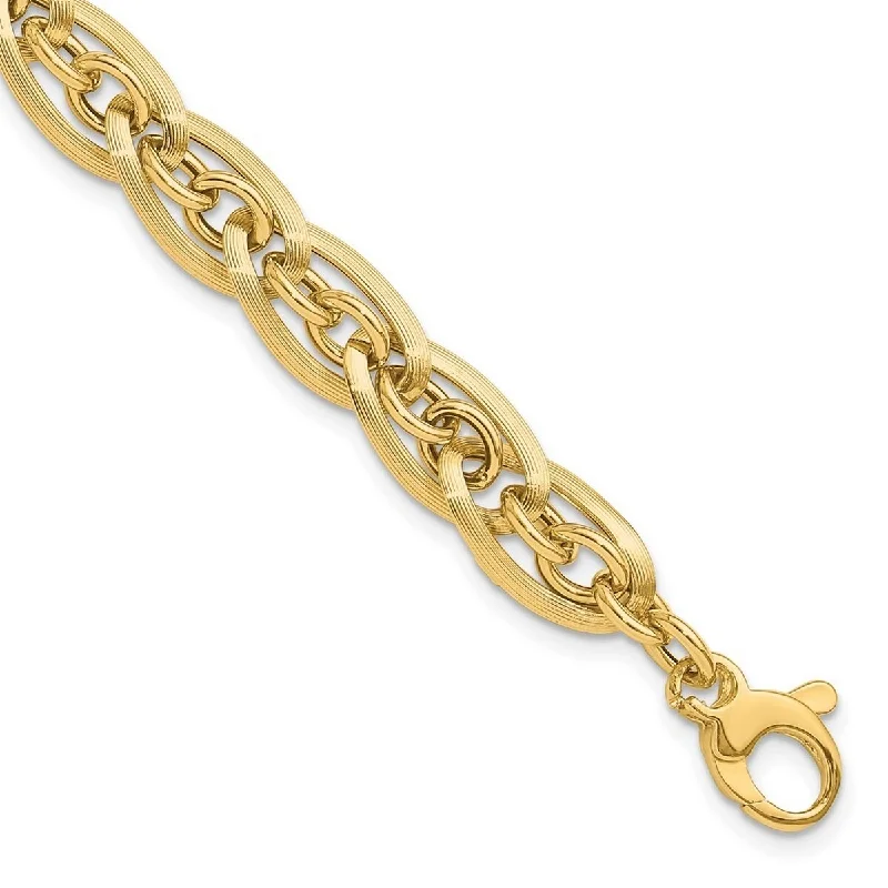 Women's boho bracelet-Curata 14k Yellow Gold Polished and Grooved With .5 In Ext. Fancy Link Bracelet 8 Inch