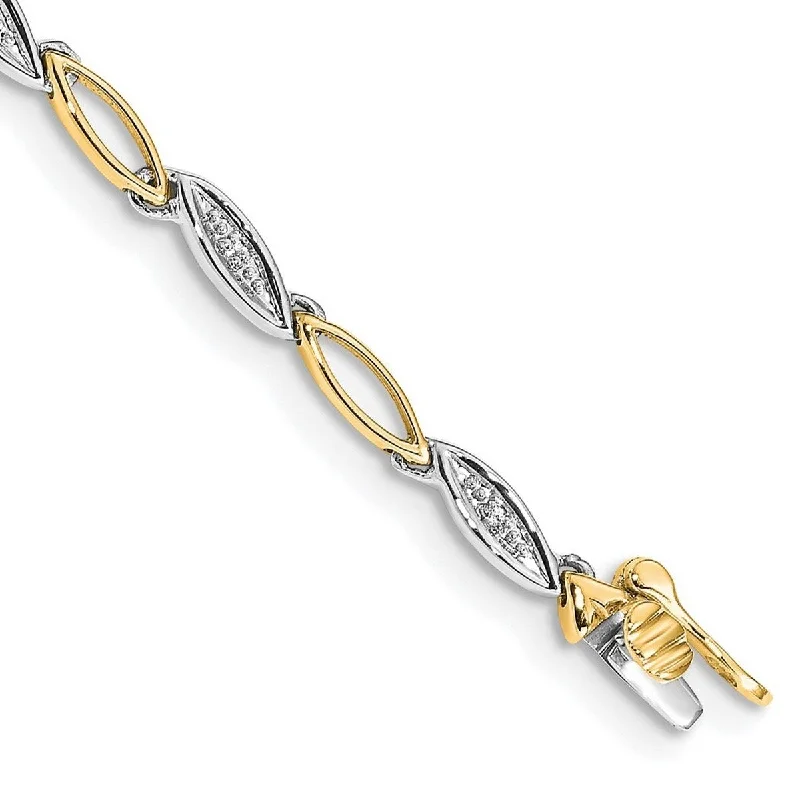 Women's colorful bracelet-Curata 3mm 14k Two tone Diamond 7.5inch Link Bracelet