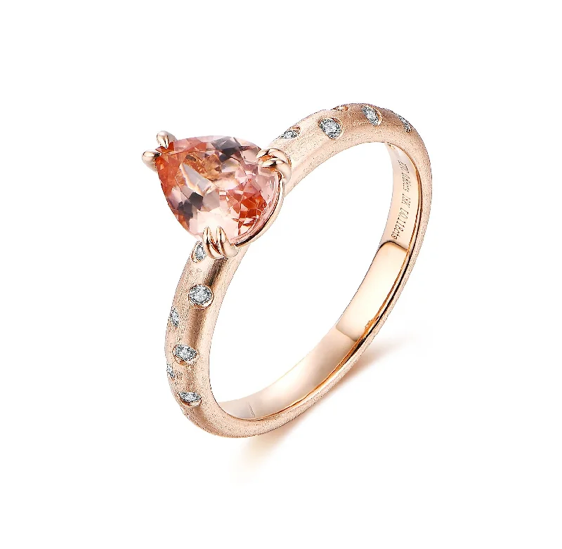 Women’s multi-stone engagement ring-Morganite Sand Finish Diamond Ring