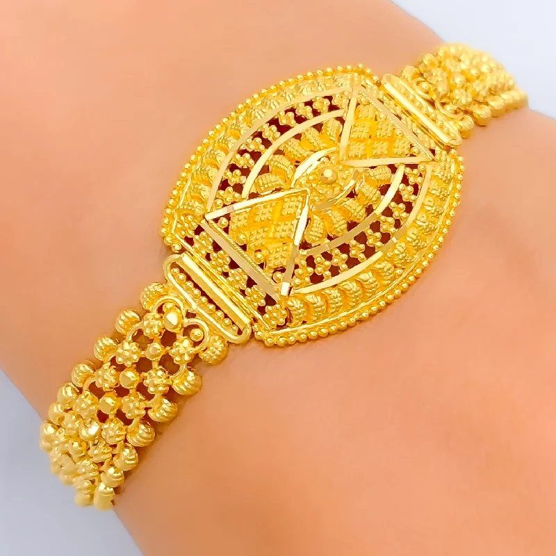 Women's tennis bracelet-Detailed Dressy Floral 22k Gold Bracelet