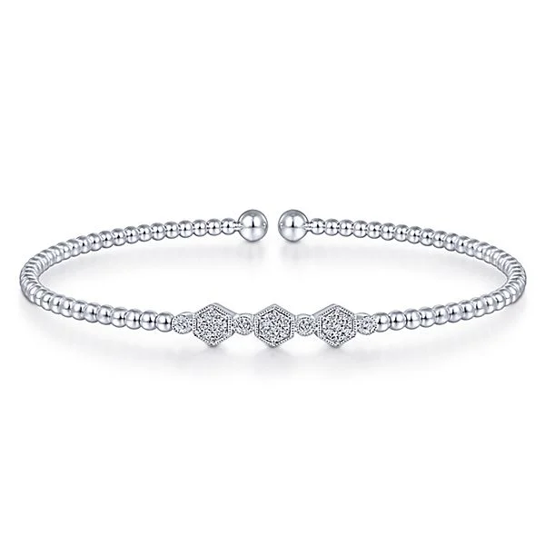 Women's fashion bracelet-Gabriel & Co. Bujukan Cuff Bracelet with Diamond Stations