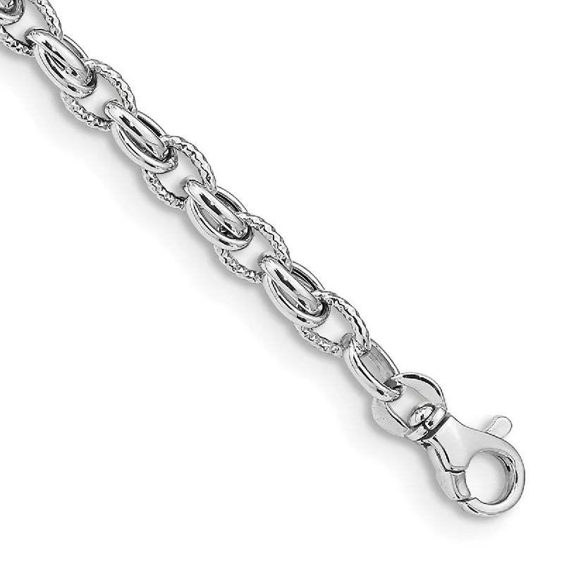 Women's leather bracelet-Curata 14k White Gold Polished Fancy Link Bracelet 7.5 Inch