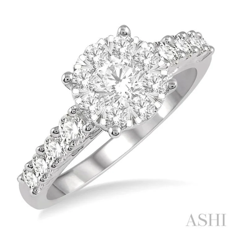 Women’s three-stone engagement ring-1 1/10 Ctw Round Cut Lovebright Diamond Ring in 14K White Gold