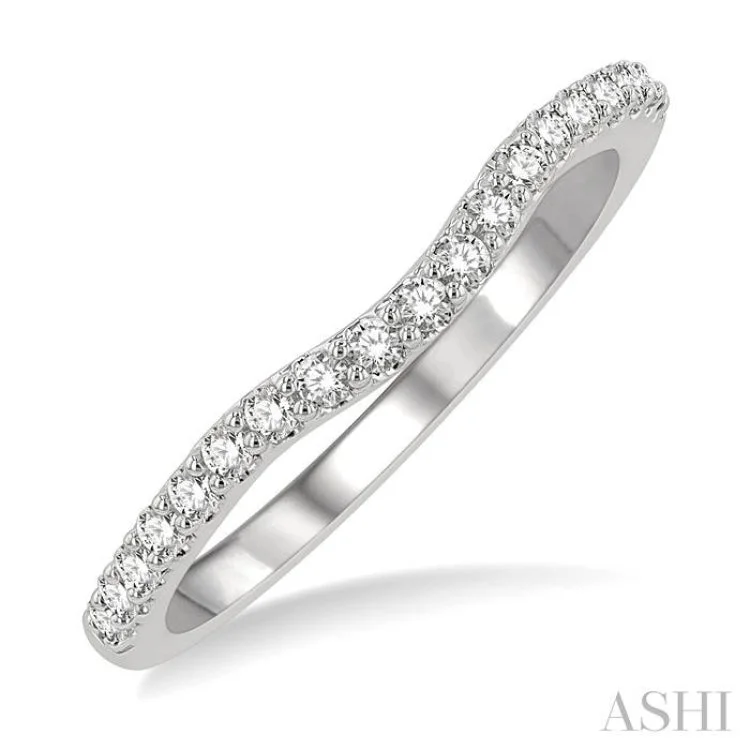 Women’s platinum wedding ring set-1/4 Ctw Curved Round Cut Diamond Wedding Band in 14K White Gold