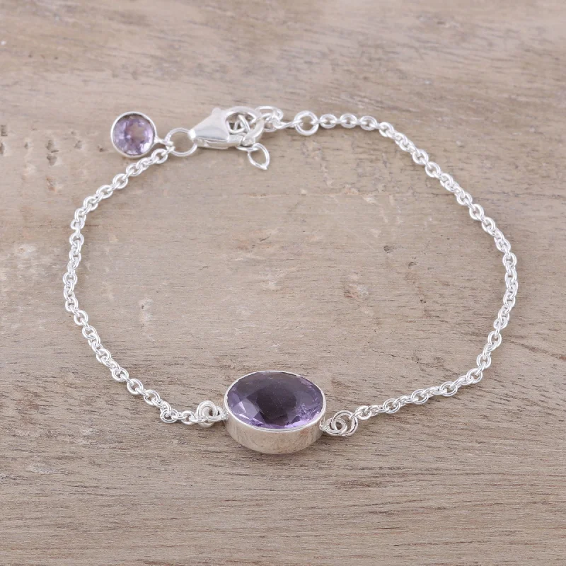 Women's layered bracelet-Fashionable Sparkle Faceted Amethyst Pendant Bracelet from India