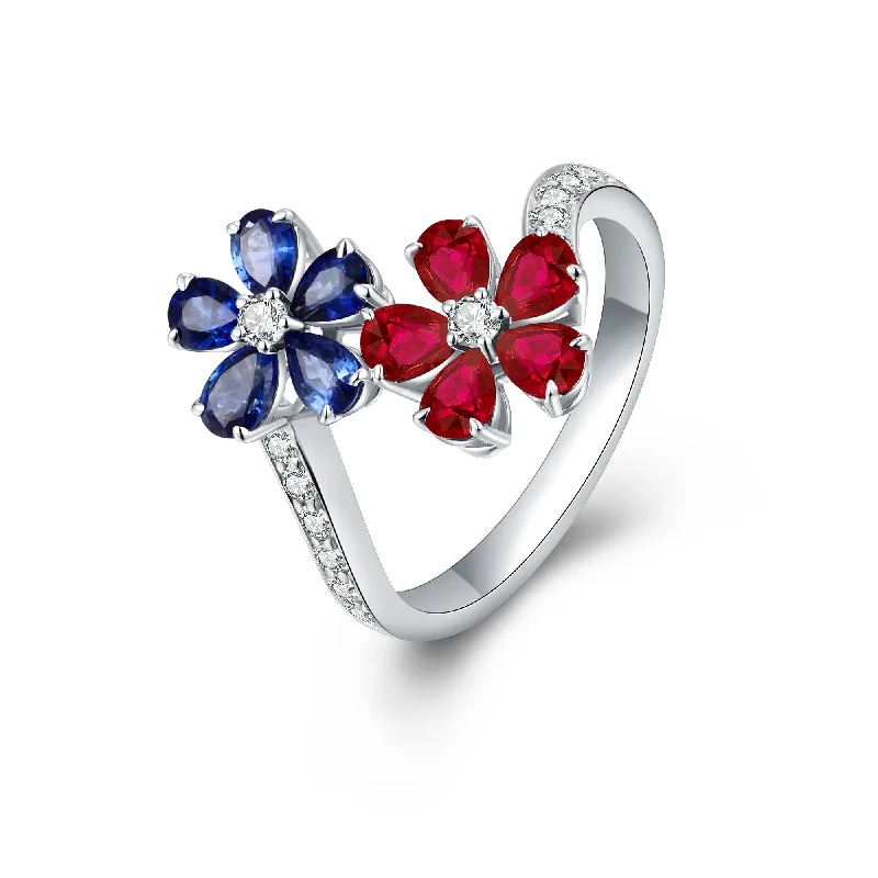 Women’s diamond engagement ring online-Natural Sapphire & Ruby and White Diamond Ring