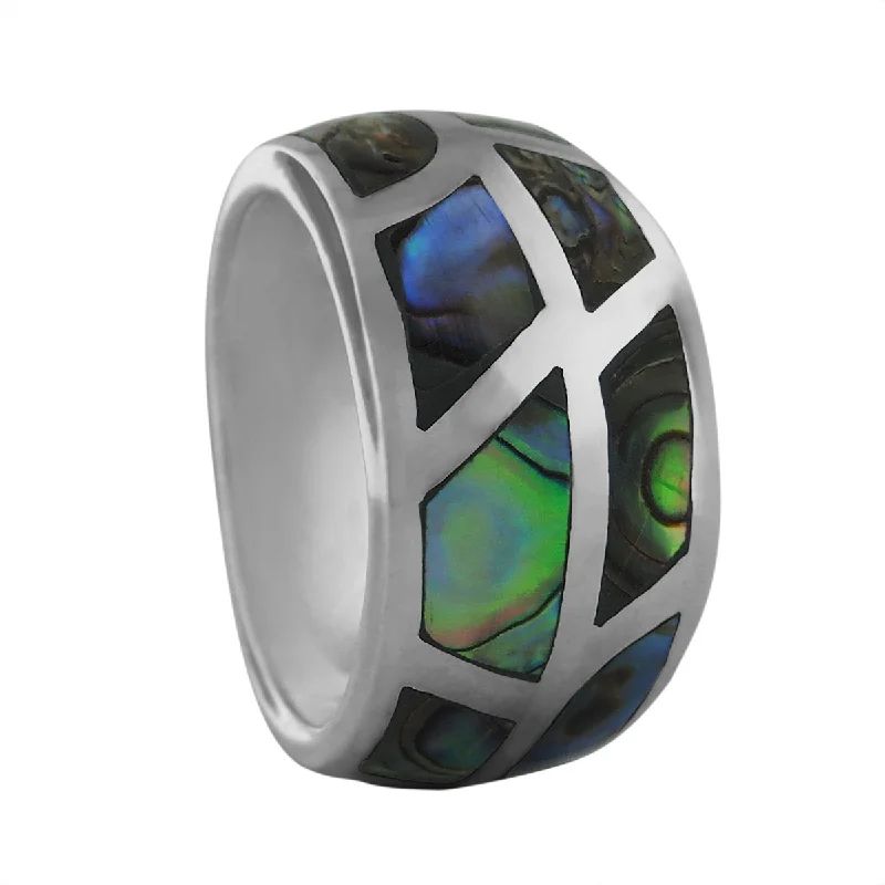 Women’s high-end ring-Sterling Silver Abalone Paua Shell Tapered Band Ring