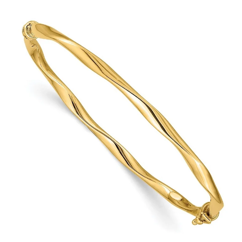 Women's pearl bracelet-Curata 14k Yellow Gold Oval Twisted Tube Hinged Cuff Stackable Bangle Bracelet