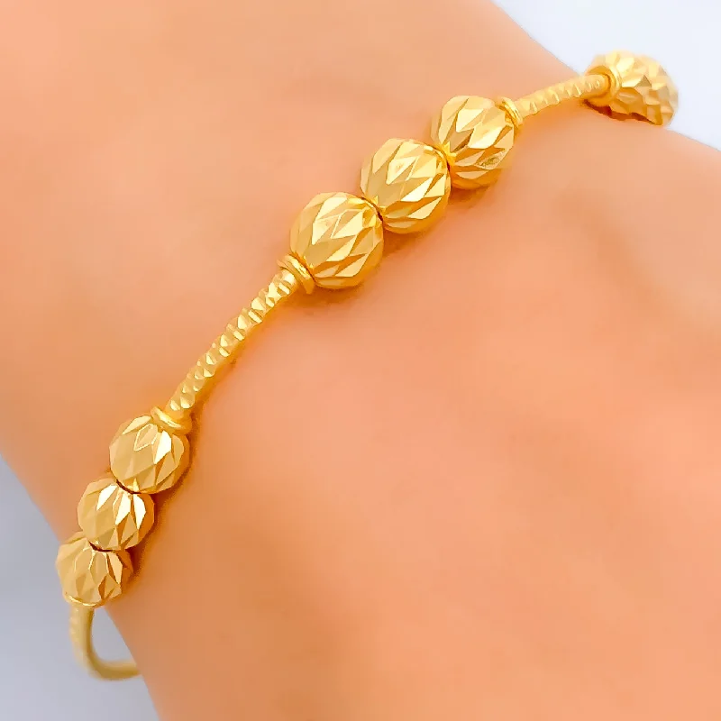 Women's matching bracelet set-Faceted Orb Trio 22k Gold Bangle Bracelet