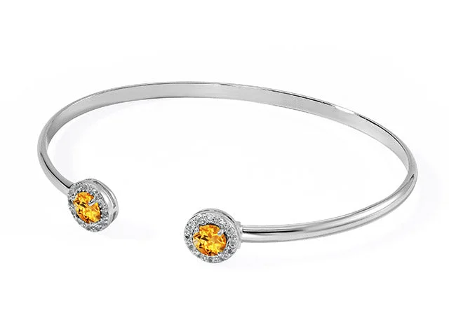 Women's textured bangle-Silver Birthsone Cuff Bracelet-Citrine