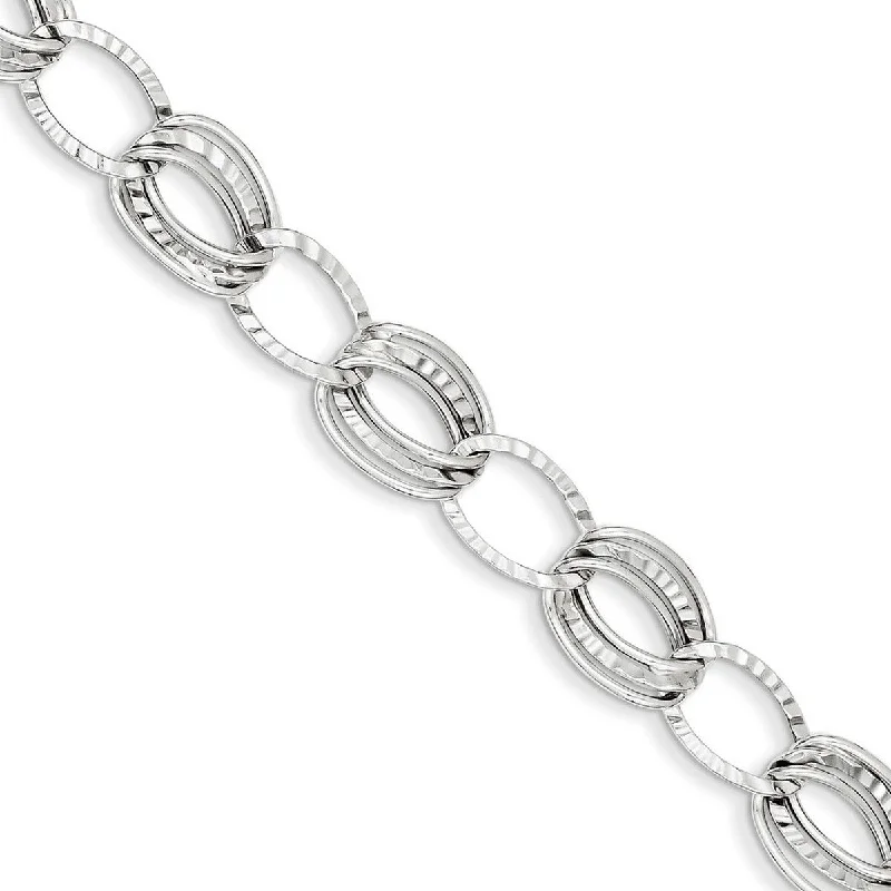 Women's festival bracelet-Curata 14k White Gold 7.5" Polished and Textured Hollow With Ext. Bracelet