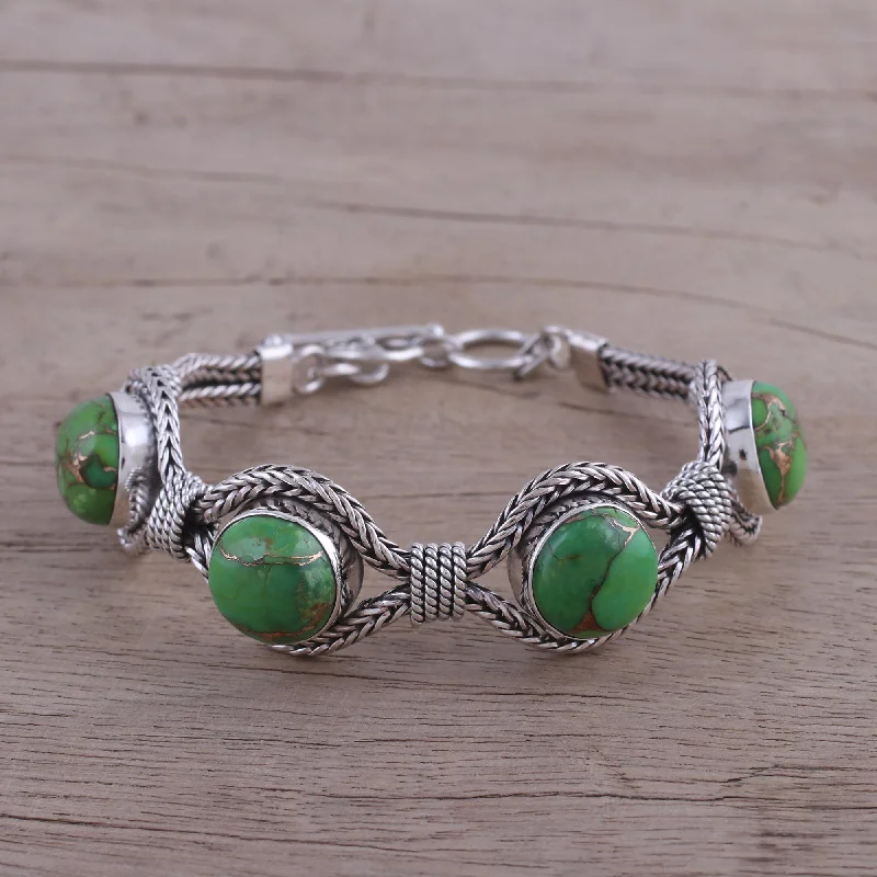 Women's fashion bracelet-Heavenly Greens India Modern Green Composite Turquoise and Silver Bracelet