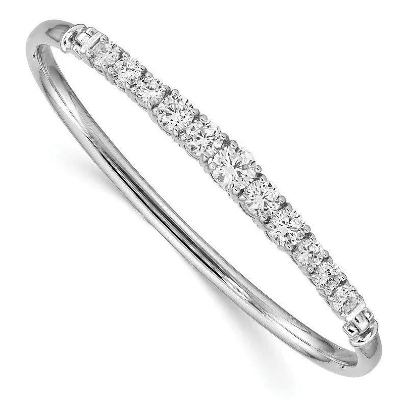 Women's chunky bangle-Curata 925 Sterling Silver Rhodium Plated Graduated CZ Cubic Zirconia Simulated Diamond Hinged Cuff Stackable Bangle Bracelet