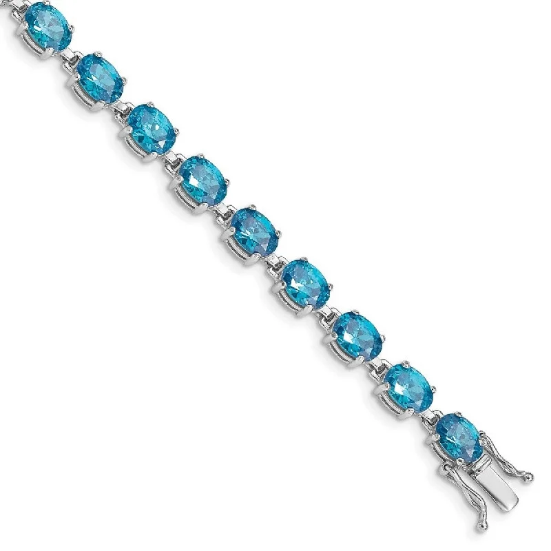 Women's personalized bangles-Curata 925 Sterling Silver Polished Box Catch Closure Blue Topaz Bracelet Box Clasp